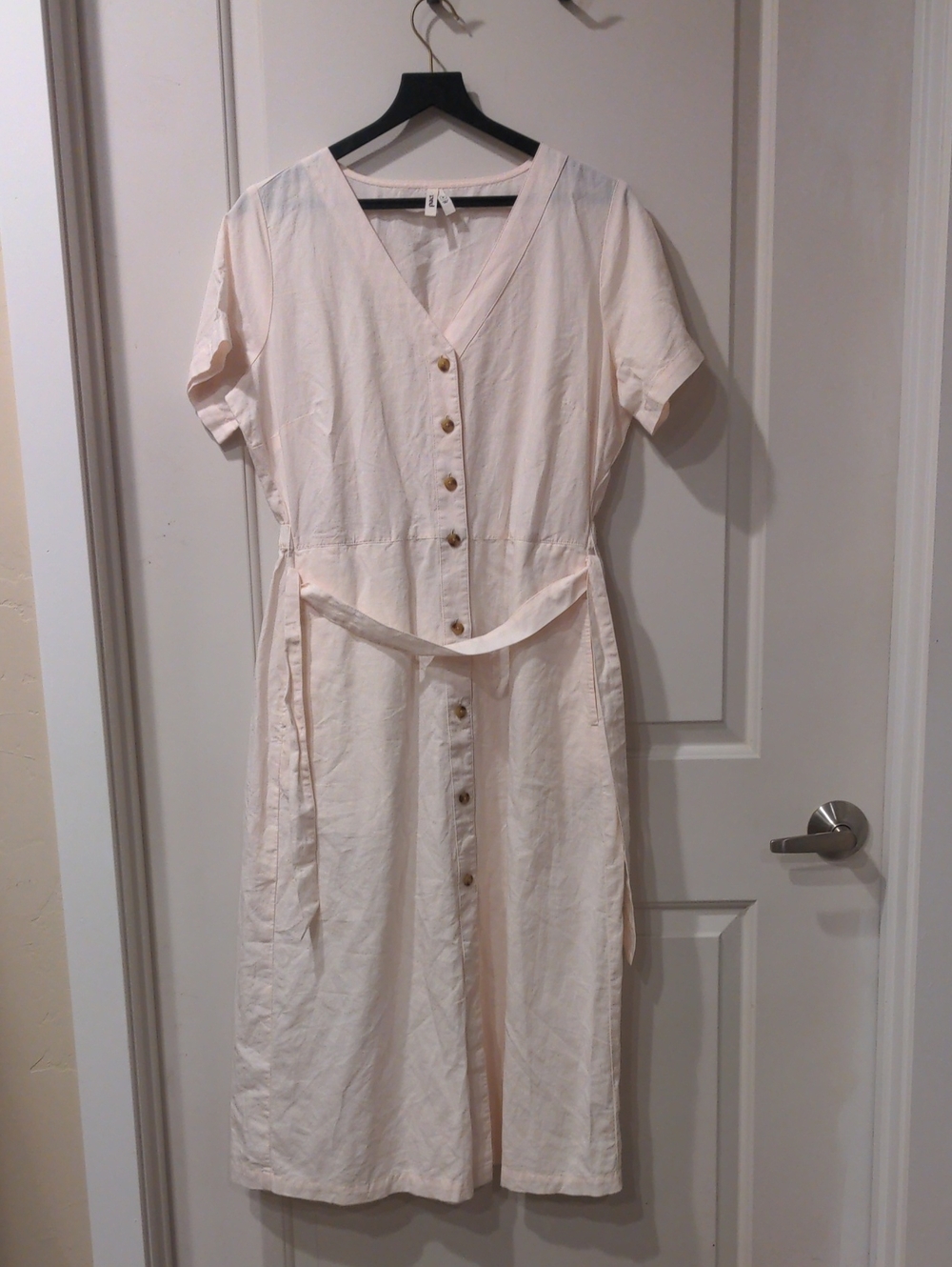 Pact Cream Button-Front Midi Dress with Waist Tie